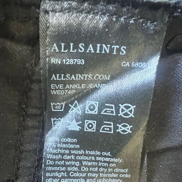 All Saints Eve Ankle  High Waist High Rise Black Skinny Jeans sz 30 - Picture 9 of 9